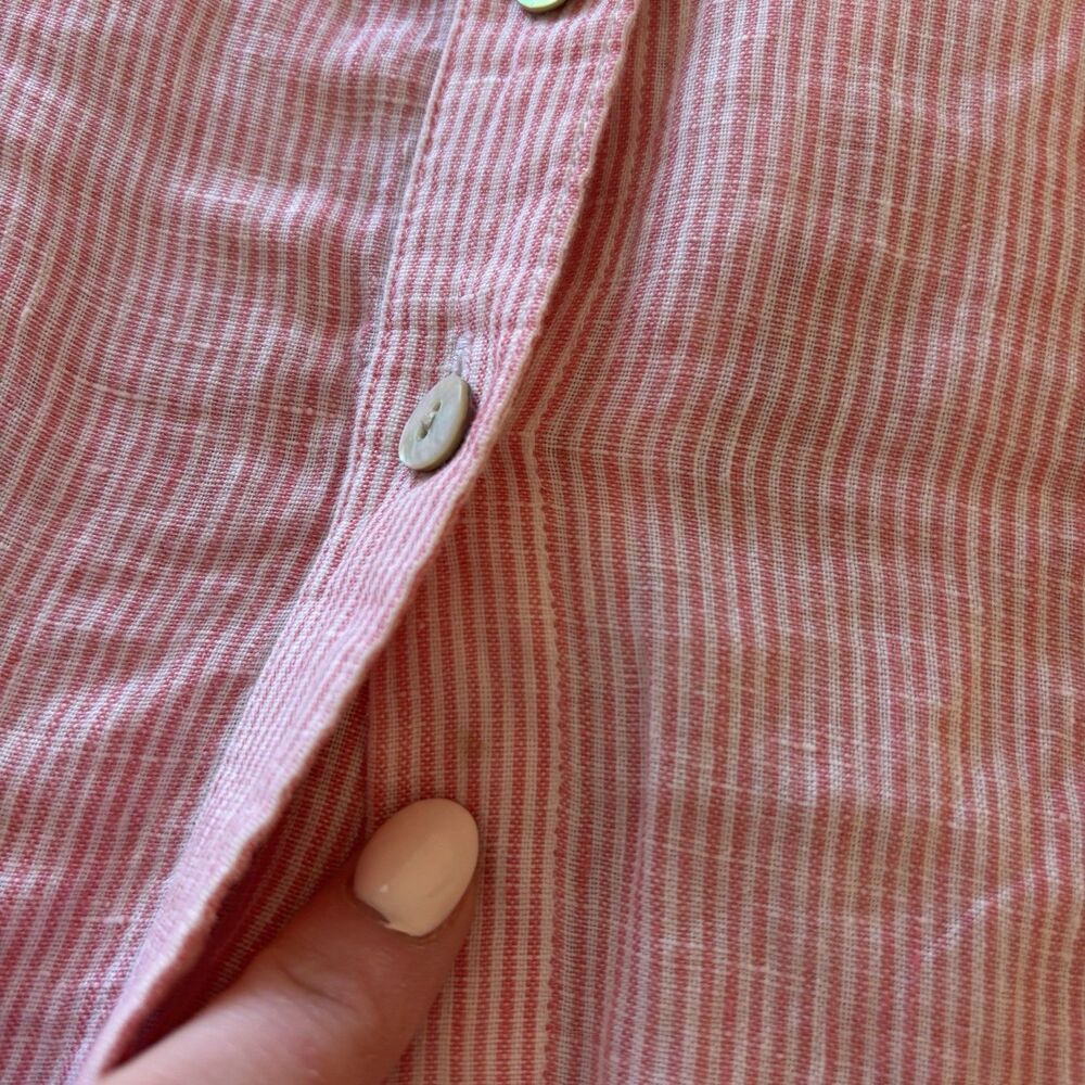 Foxcroft NYC Women’s 12P Linen Shirt Pink Striped Button Down Preppy Blouse Top - Picture 5 of 6